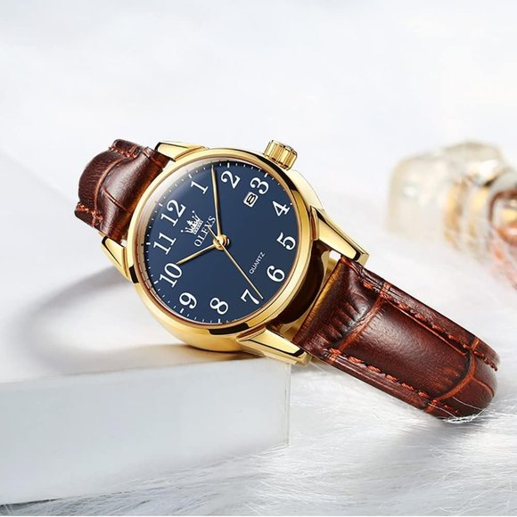 Women's Brown Leather Strap Small Face  Analog Quartz Wrist Waterproof Watch - Picture 8 of 9